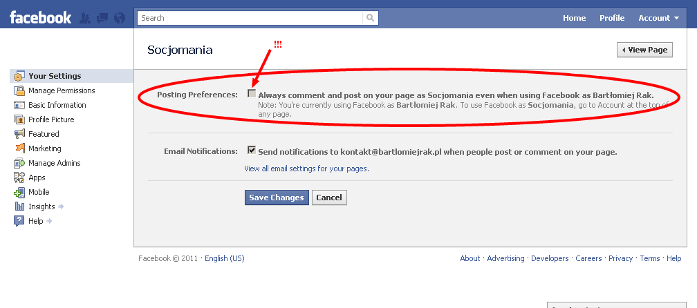 Edycja profilu strony Facebook
