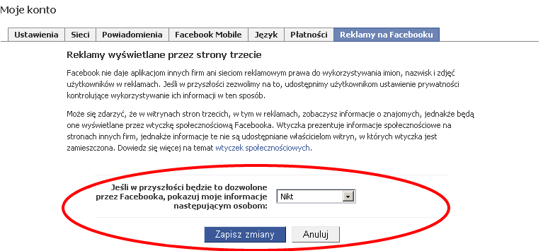 Facebook ustawienia wy�wietlania reklam z naszymi danymi