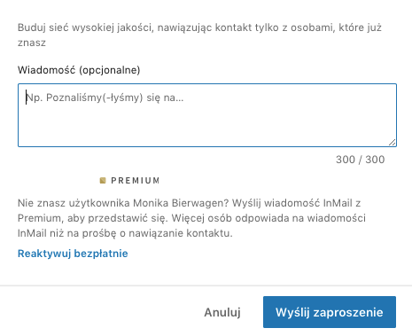 Zaproszenie do kontaktów LinkedIn
