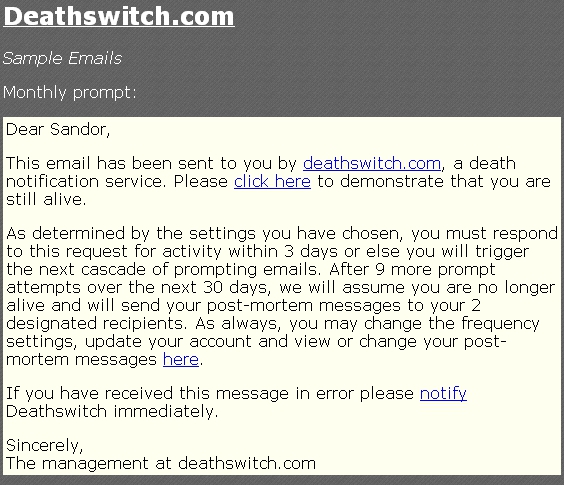 Mail z serwisu Death Switch Mail z serwisu Death Switch