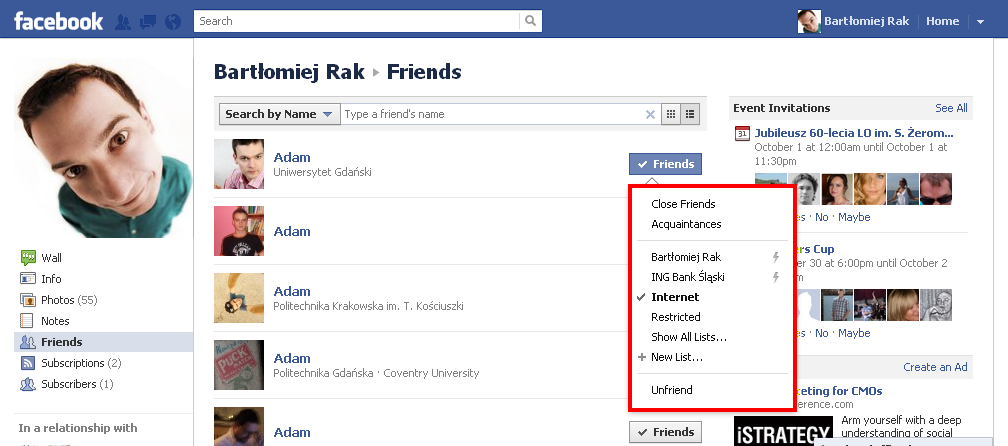 Listy znajomych na Facebooku Listy znajomych na Facebooku