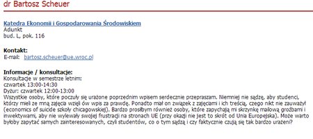 Wpis na stronie wyk�adowcy