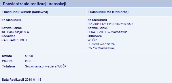 Potwierdzenie przelewu na konto WO�P