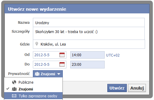 Utwórz wydarzenie Utwórz wydarzenie
